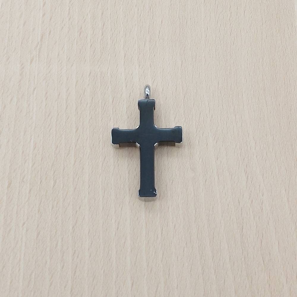Cross Black Enamel Silver Stainless Steel Keepsake Ashes Cremation Urn Memorial Pendant Necklace