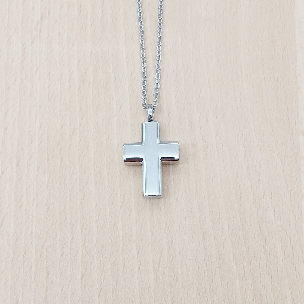 Cross Silver Stainless Steel Keepsake Ashes Cremation Urn Memorial Pendant Necklace