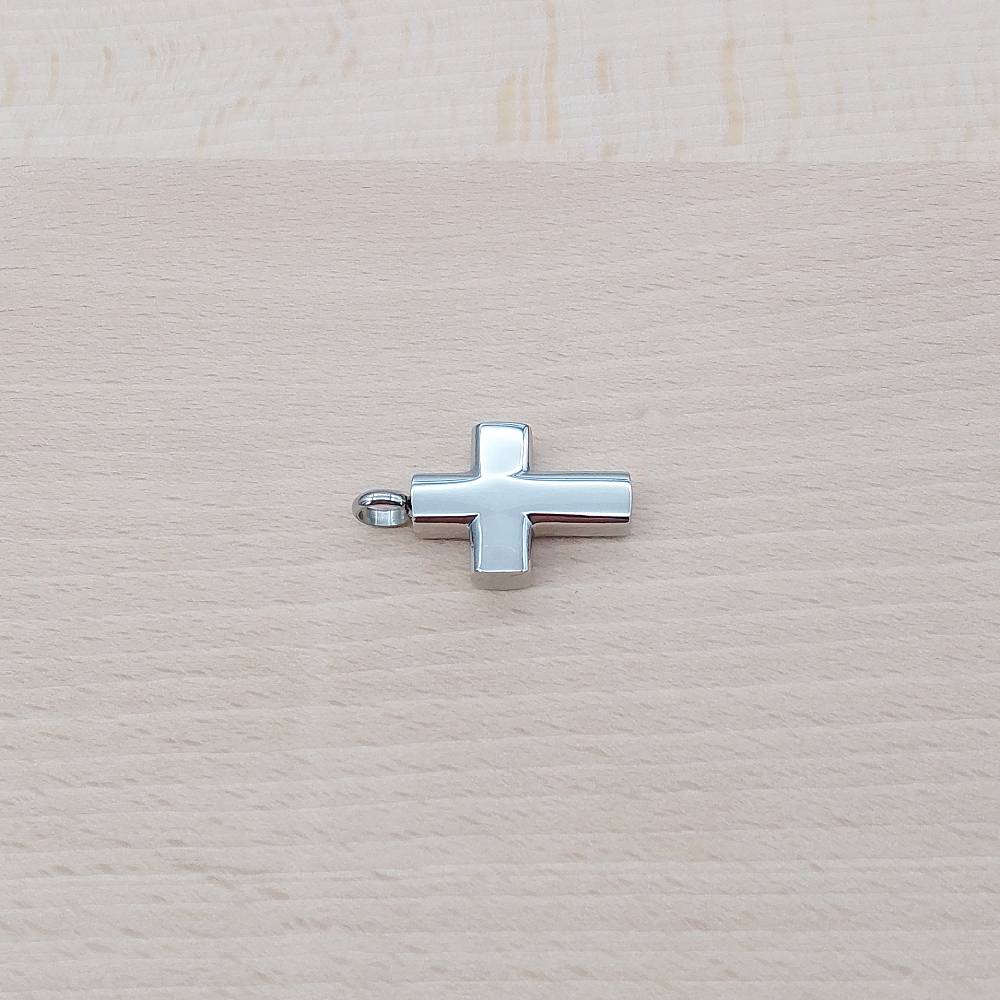 Cross Silver Stainless Steel Keepsake Ashes Cremation Urn Memorial Pendant Necklace