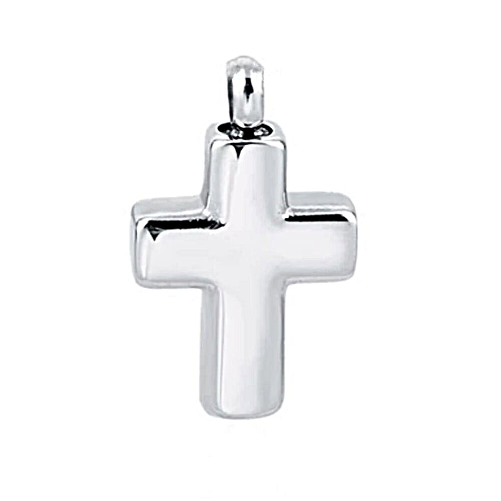 Cross Silver Stainless Steel Keepsake Ashes Cremation Urn Memorial Pendant Necklace