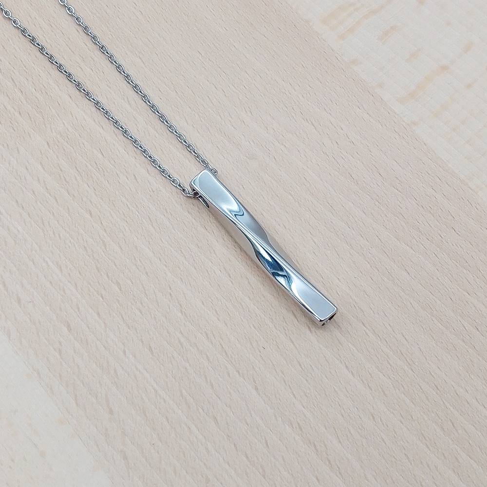 Single Twist Silver Stainless Steel Keepsake Ashes Cremation Urn Memorial Pendant Necklace