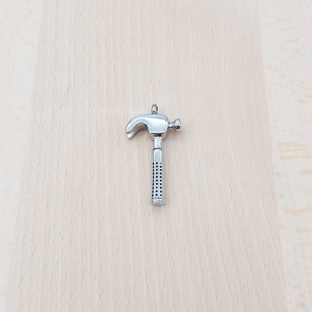 Hammer Silver Stainless Steel Keepsake Ashes Cremation Urn Memorial Pendant Necklace