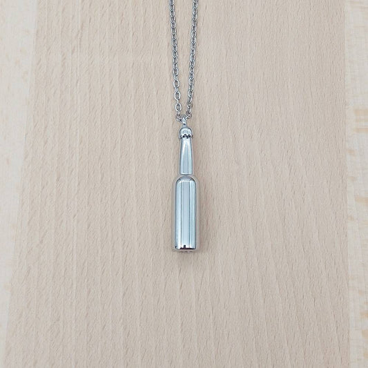 Beer Bottle Silver Stainless Steel Keepsake Ashes Cremation Urn Memorial Pendant Necklace