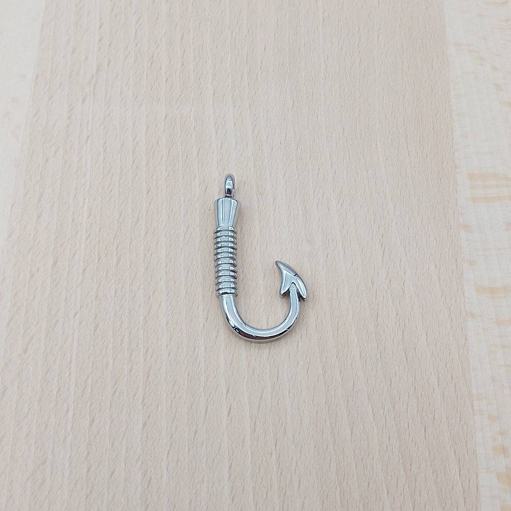 Fish Hook Silver Stainless Steel Keepsake Ashes Cremation Urn Memorial Pendant Necklace