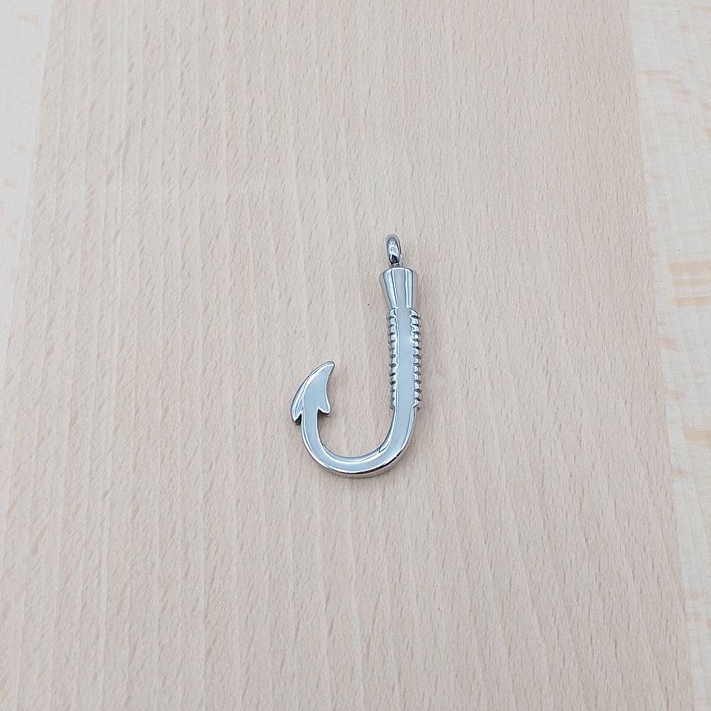 Fish Hook Silver Stainless Steel Keepsake Ashes Cremation Urn Memorial Pendant Necklace