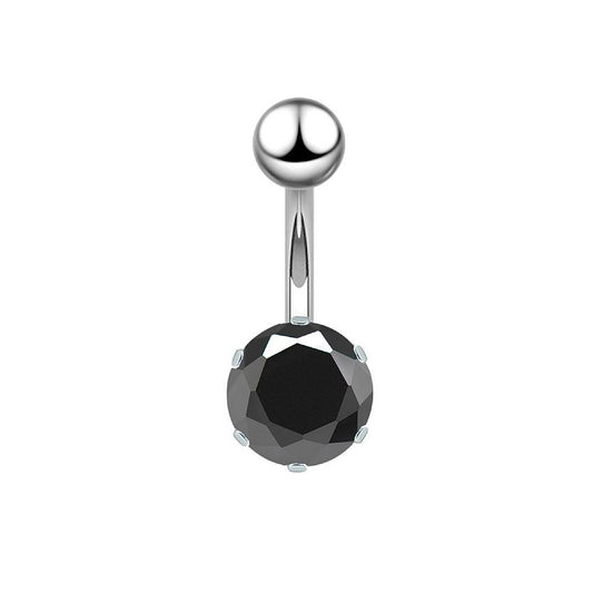 Round CZ Silver Stainless Steel Belly Bar