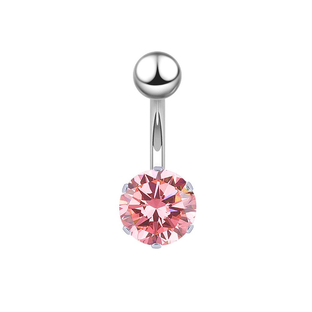 Round CZ Silver Stainless Steel Belly Bar