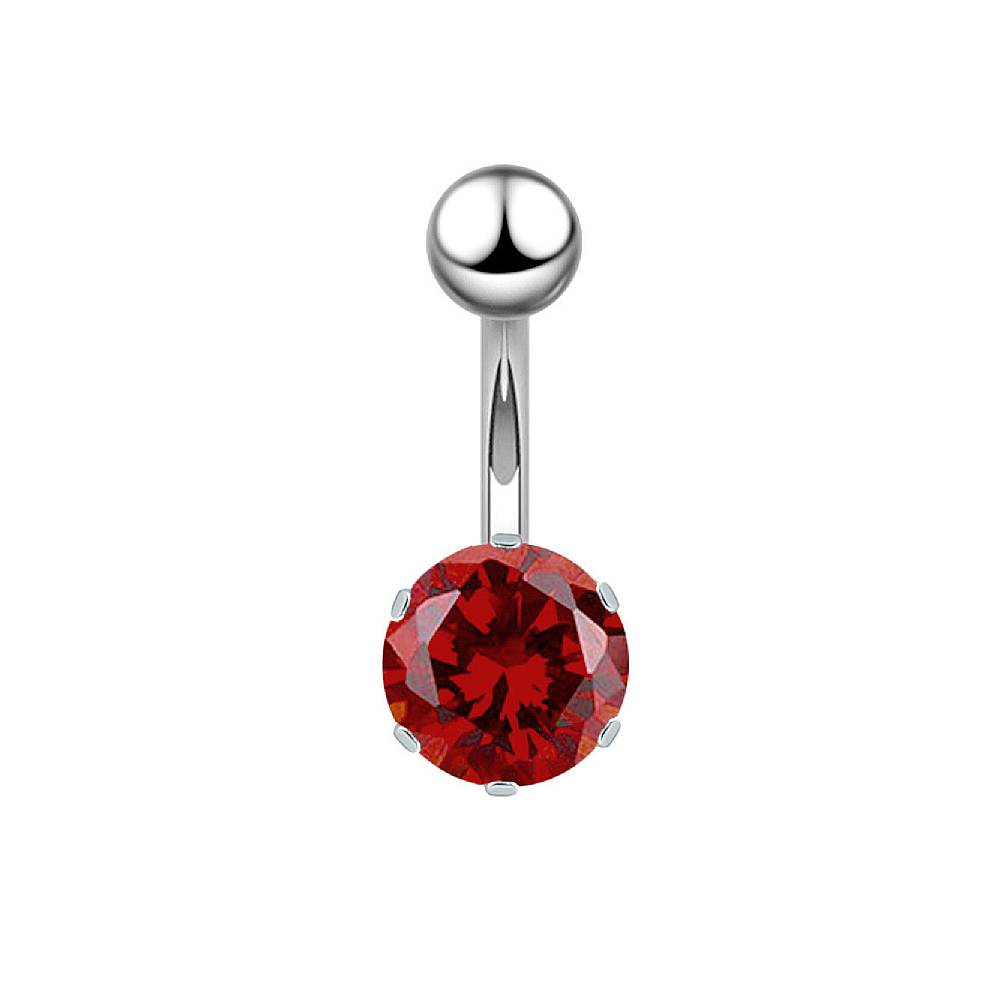 Round CZ Silver Stainless Steel Belly Bar
