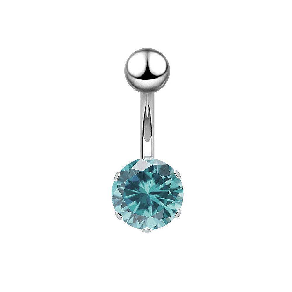 Round CZ Silver Stainless Steel Belly Bar