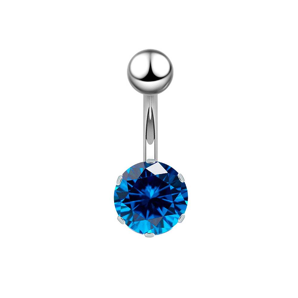 Round CZ Silver Stainless Steel Belly Bar