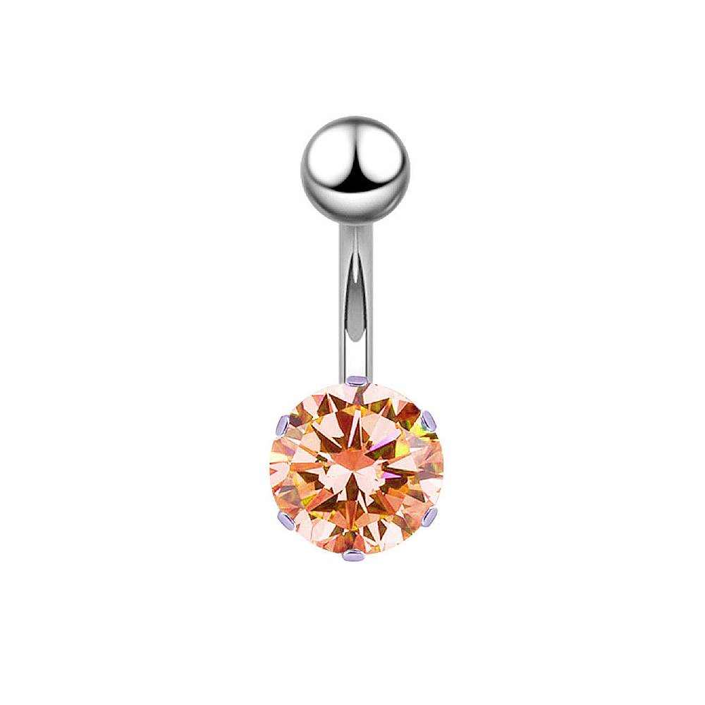 Round CZ Silver Stainless Steel Belly Bar