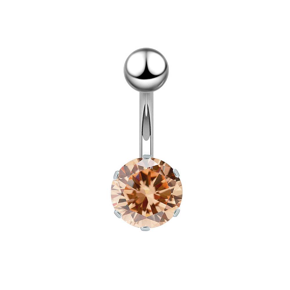 Round CZ Silver Stainless Steel Belly Bar