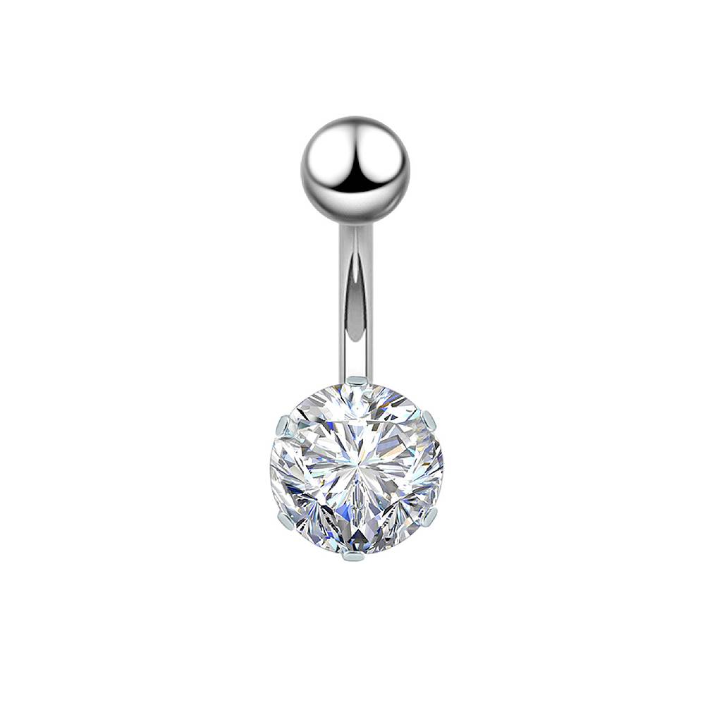 Round CZ Silver Stainless Steel Belly Bar
