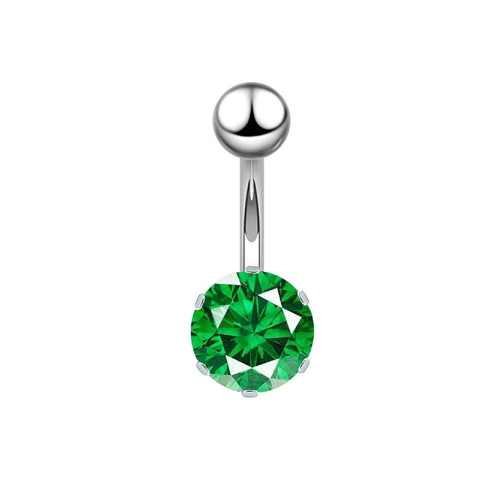 Round CZ Silver Stainless Steel Belly Bar