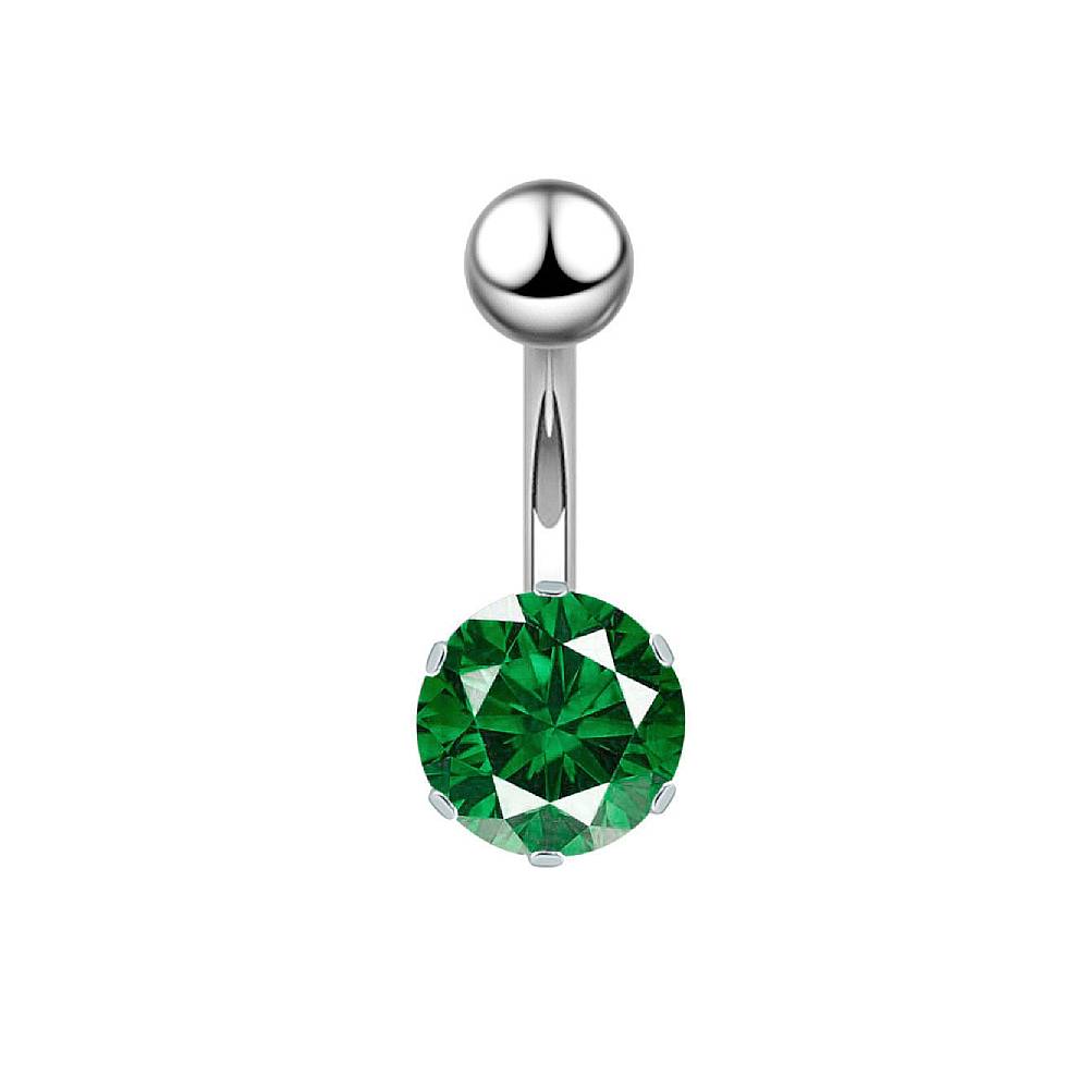 Round CZ Silver Stainless Steel Belly Bar