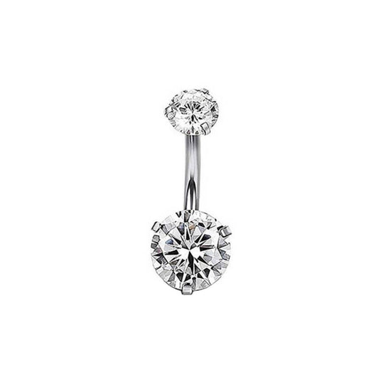 Clear Round CZ Stainless Steel Belly Bar Golden-Rose Gold-Silver