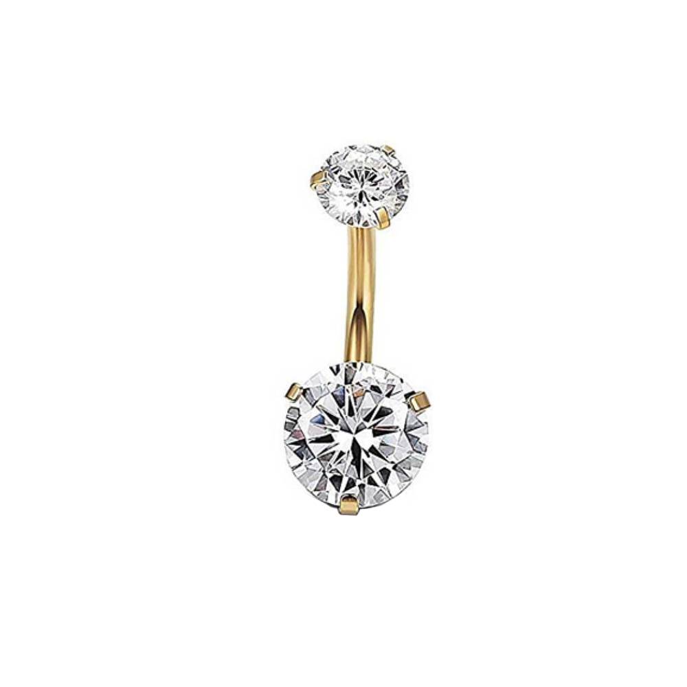Clear Round CZ Stainless Steel Belly Bar Golden-Rose Gold-Silver