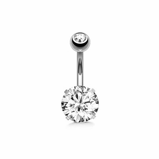 Clear Round CZ Stainless Steel Belly Bar Golden-Rose Gold-Silver