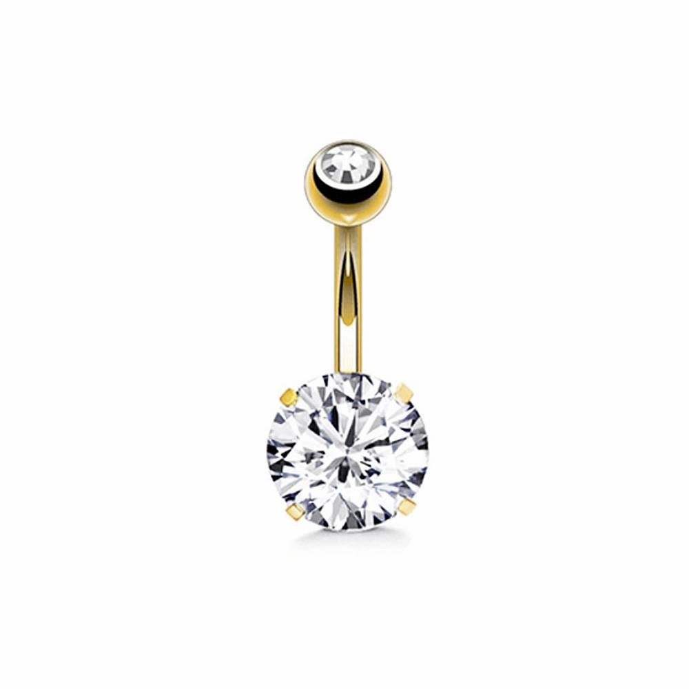 Clear Round CZ Stainless Steel Belly Bar Golden-Rose Gold-Silver