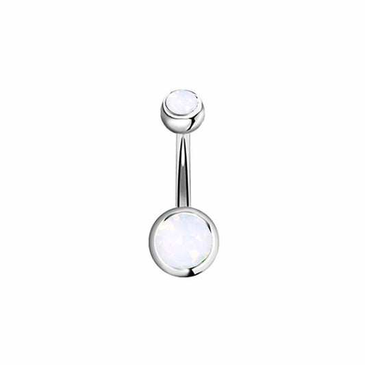 Milky White Round CZ Stainless Steel Belly Bar Rose Gold-Silver