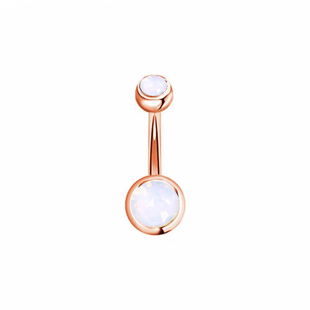 Milky White Round CZ Stainless Steel Belly Bar Rose Gold-Silver