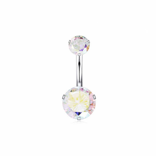 Multi/AB Round CZ Stainless Steel Belly Bar Rose Gold-Silver