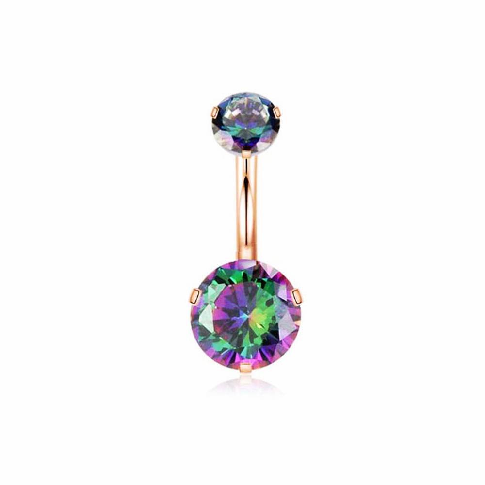 Multi/AB Round CZ Stainless Steel Belly Bar Rose Gold-Silver