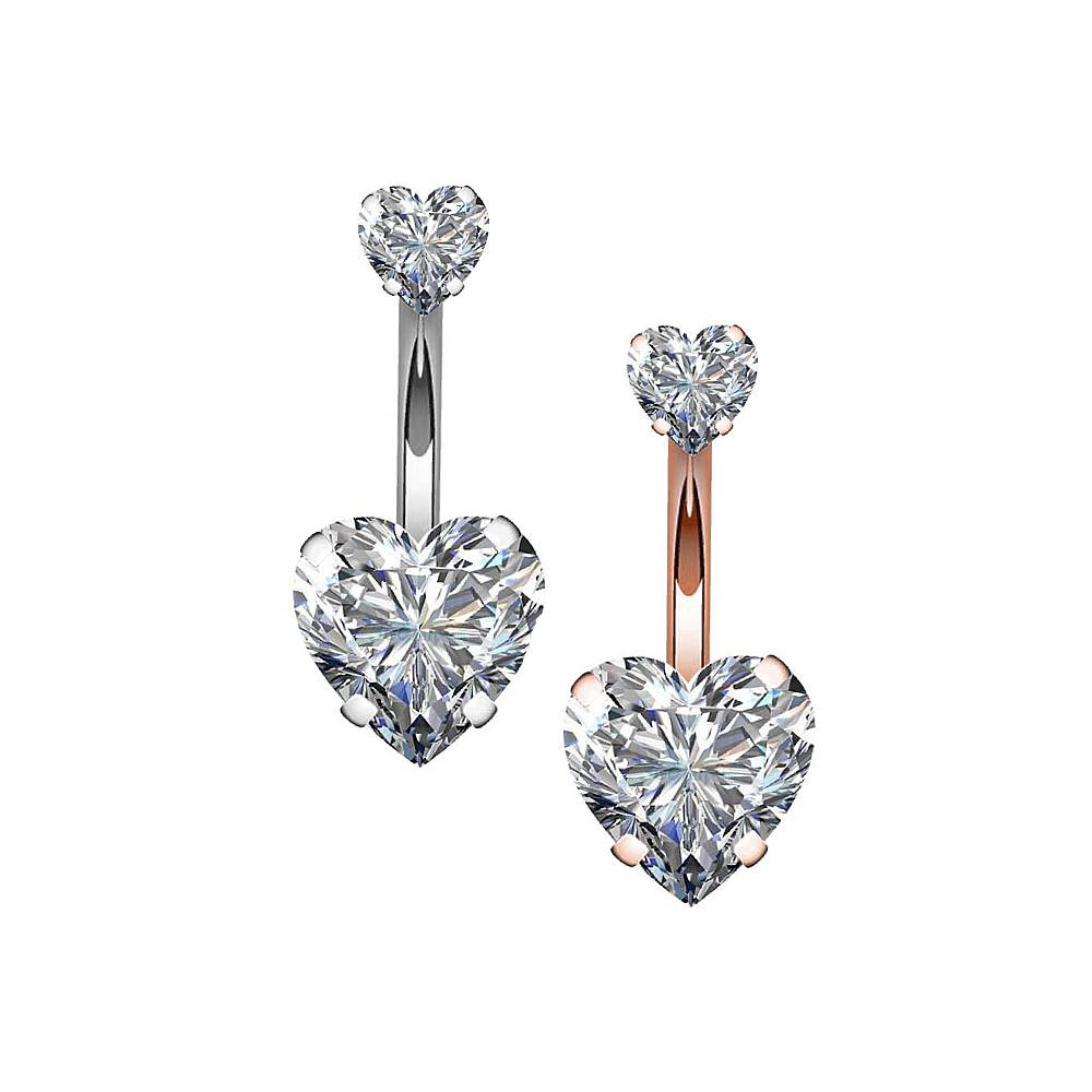 Clear Heart CZ Stainless Steel Belly Bar Rose Gold-Silver
