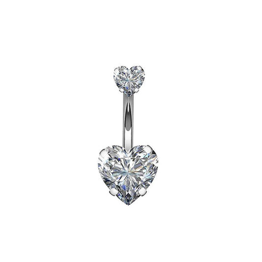 Clear Heart CZ Stainless Steel Belly Bar Rose Gold-Silver