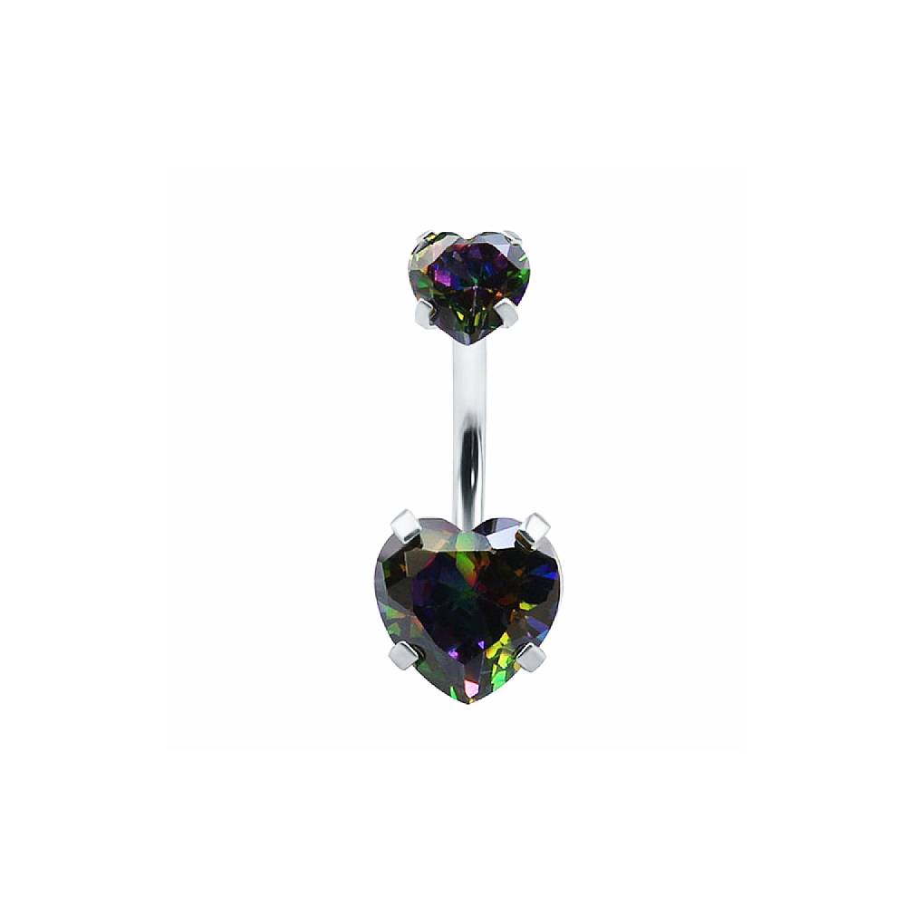 Multi Heart CZ Silver Stainless Steel Belly Bar