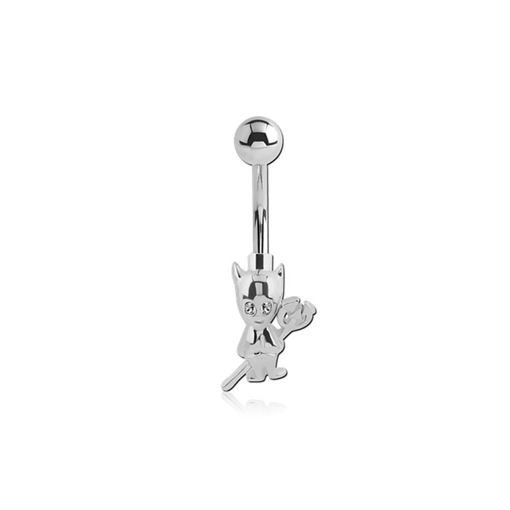 Devil Clear CZ Silver Stainless Steel Belly Bar