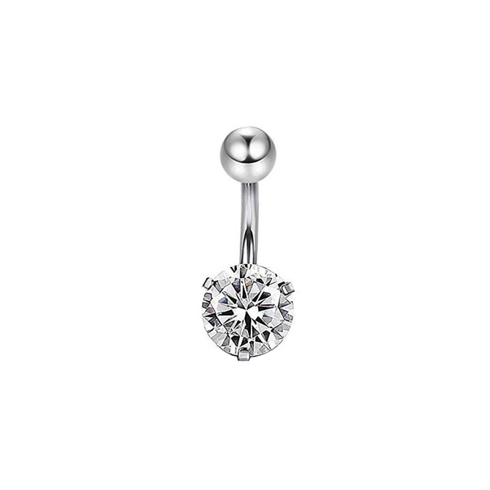 Clear Round CZ Stainless Steel Belly Bar Golden-Rose Gold-Silver