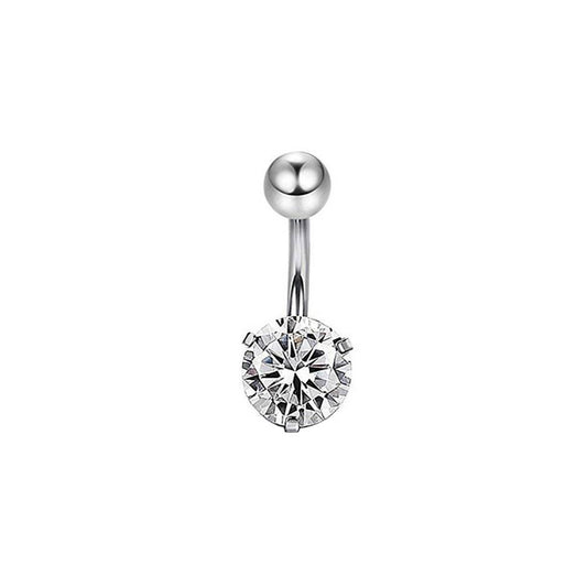 Clear Round CZ Stainless Steel Belly Bar Golden-Rose Gold-Silver