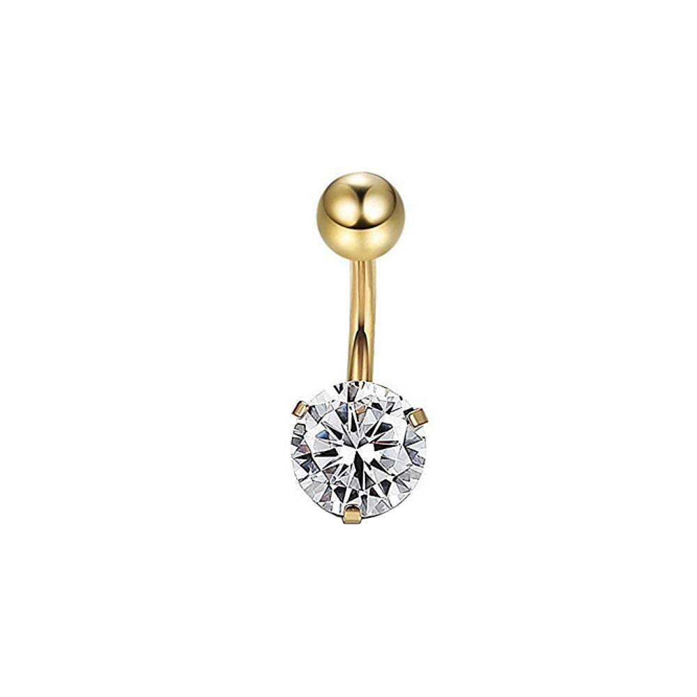 Clear Round CZ Stainless Steel Belly Bar Golden-Rose Gold-Silver