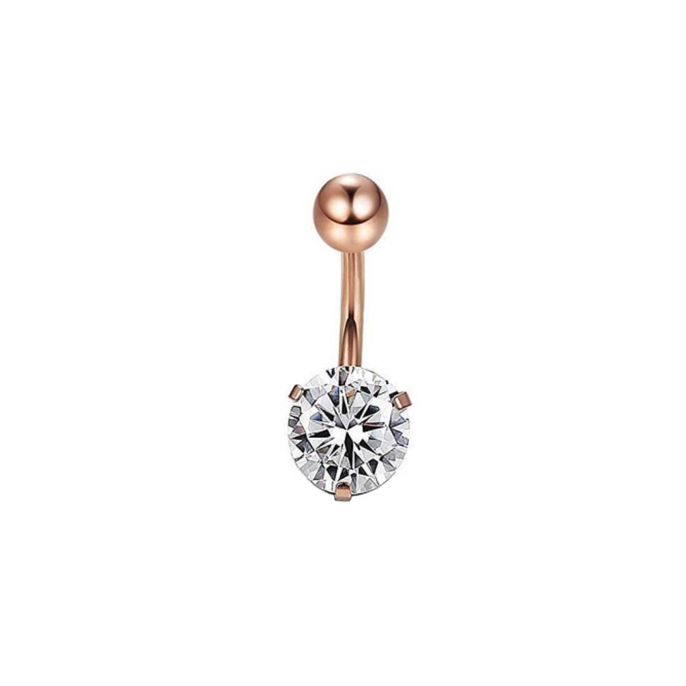 Clear Round CZ Stainless Steel Belly Bar Golden-Rose Gold-Silver