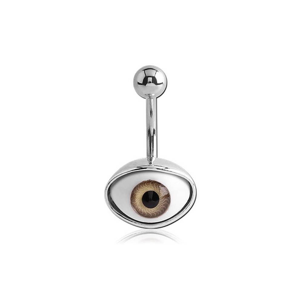 Eyeball Oval Silver Stainless Steel Belly Bar Blue-Brown-Green-Grey
