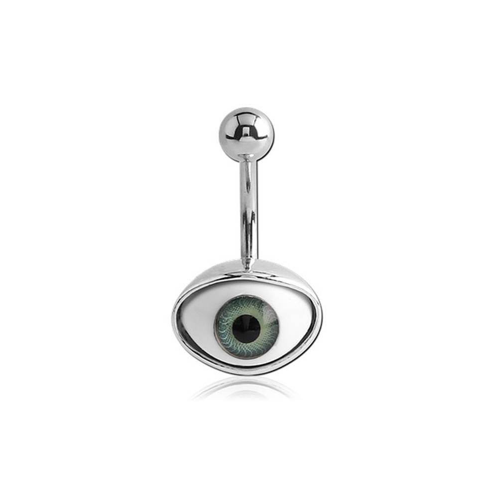 Eyeball Oval Silver Stainless Steel Belly Bar Blue-Brown-Green-Grey