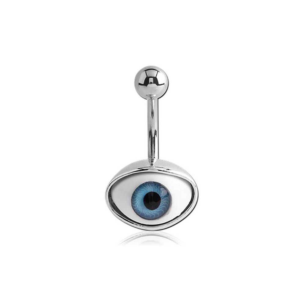 Eyeball Oval Silver Stainless Steel Belly Bar Blue-Brown-Green-Grey