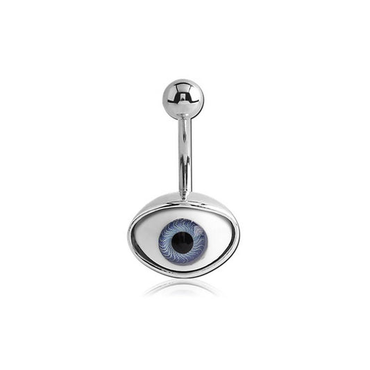 Eyeball Oval Silver Stainless Steel Belly Bar Blue-Brown-Green-Grey