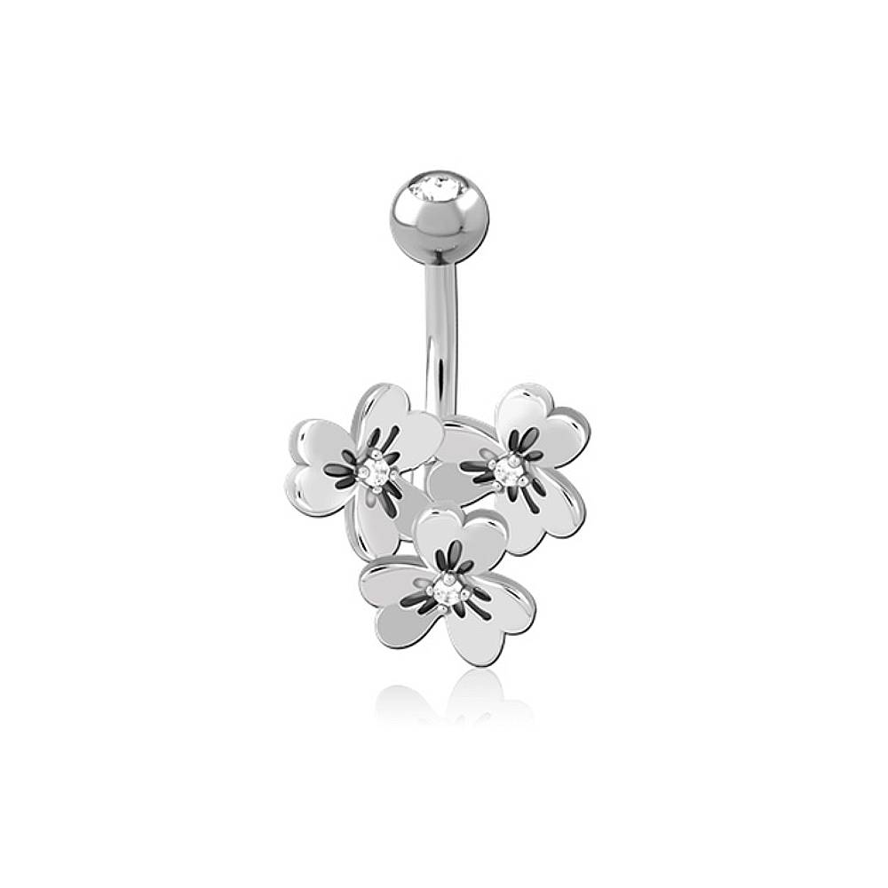 Flower Trio Clear CZ Silver Stainless Steel Belly Bar