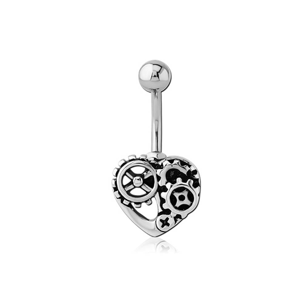 Steampunk Heart Silver Stainless Steel Belly Bar