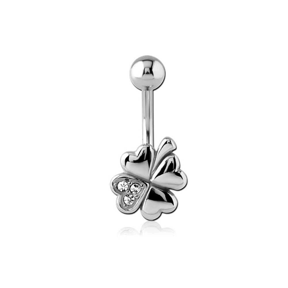 Shamrock Clear CZ Silver Stainless Steel Belly Bar