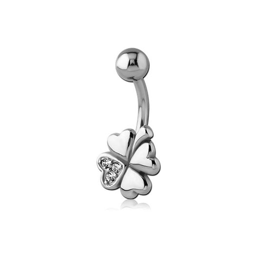 Shamrock Clear CZ Silver Stainless Steel Belly Bar