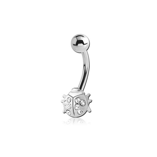 Ladybird Clear CZ Silver Stainless Steel Belly Bar