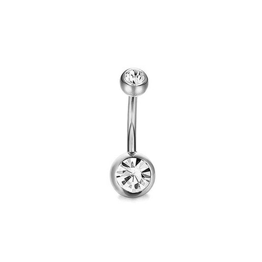 Clear Round CZ Golden Stainless Steel Belly Bar Golden-Rose Gold-Silver