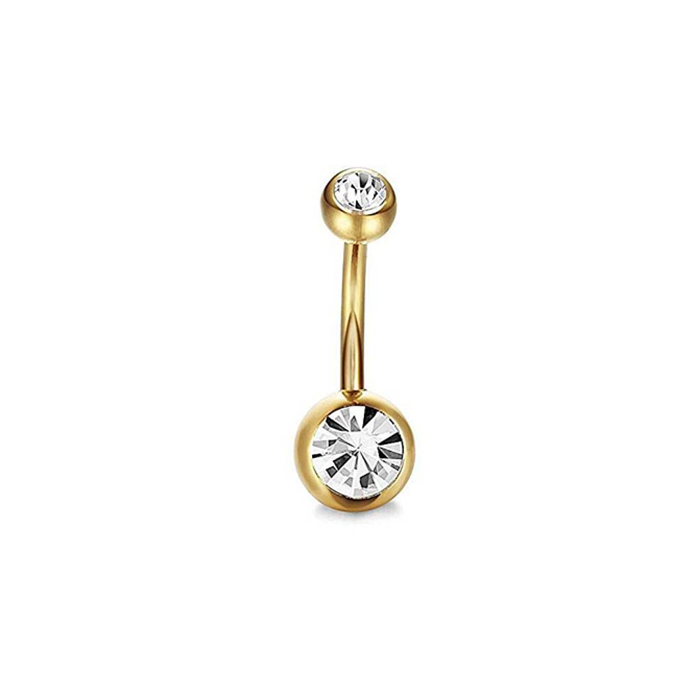 Clear Round CZ Golden Stainless Steel Belly Bar Golden-Rose Gold-Silver