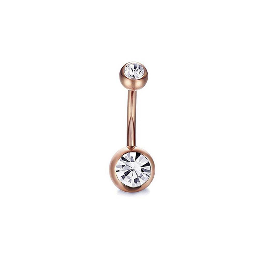 Clear Round CZ Golden Stainless Steel Belly Bar Golden-Rose Gold-Silver