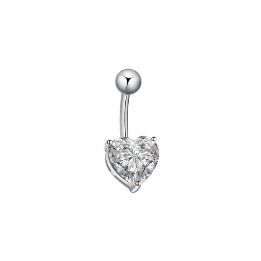 Clear Heart CZ Stainless Steel Belly Bar Golden-Silver