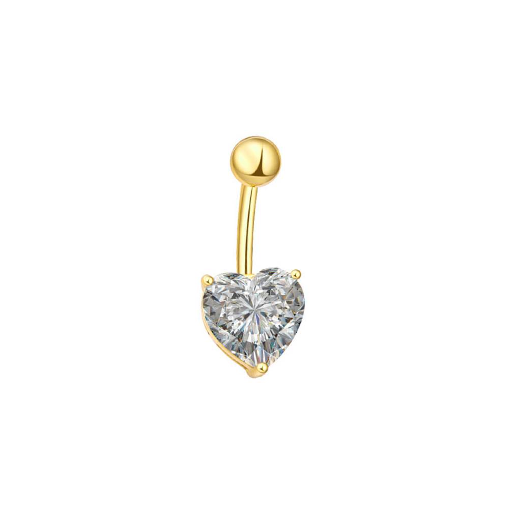 Clear Heart CZ Stainless Steel Belly Bar Golden-Silver