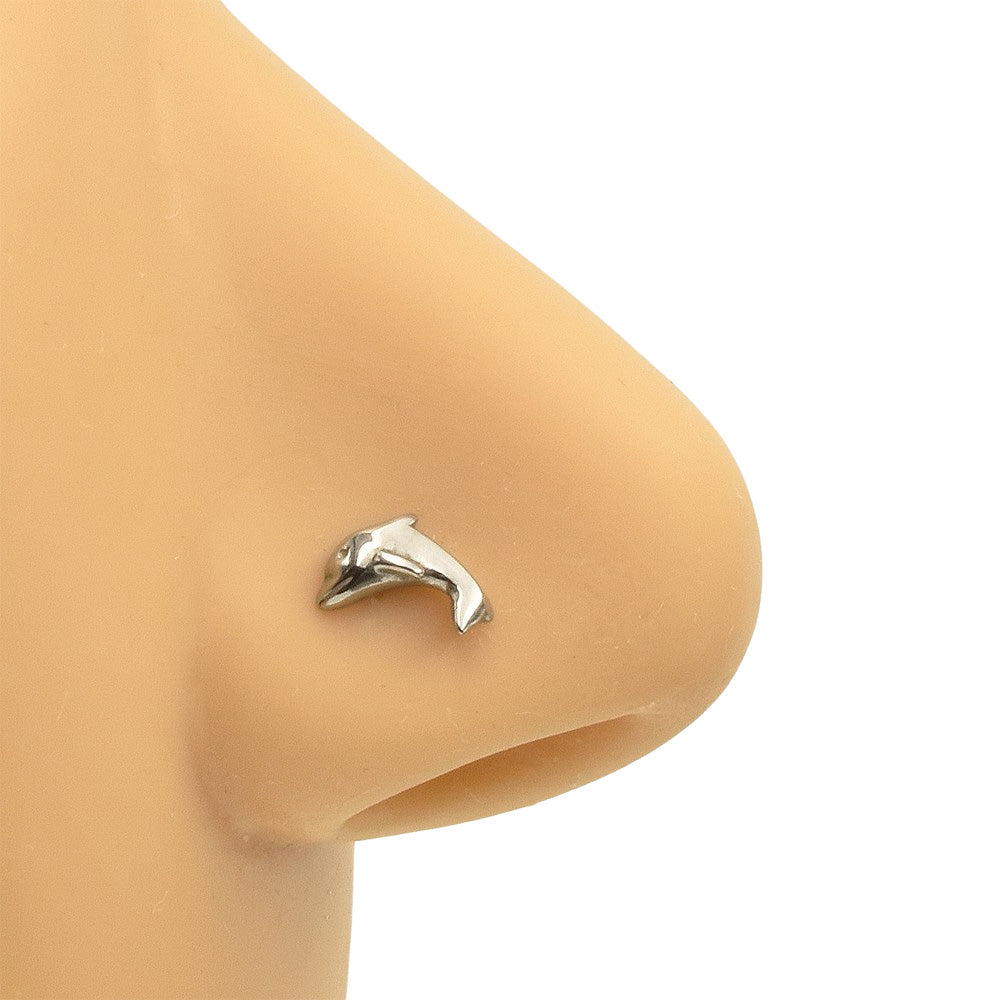 Dolphin Silver Stainless Steel Curved Screw Nose Stud 1mm/18g